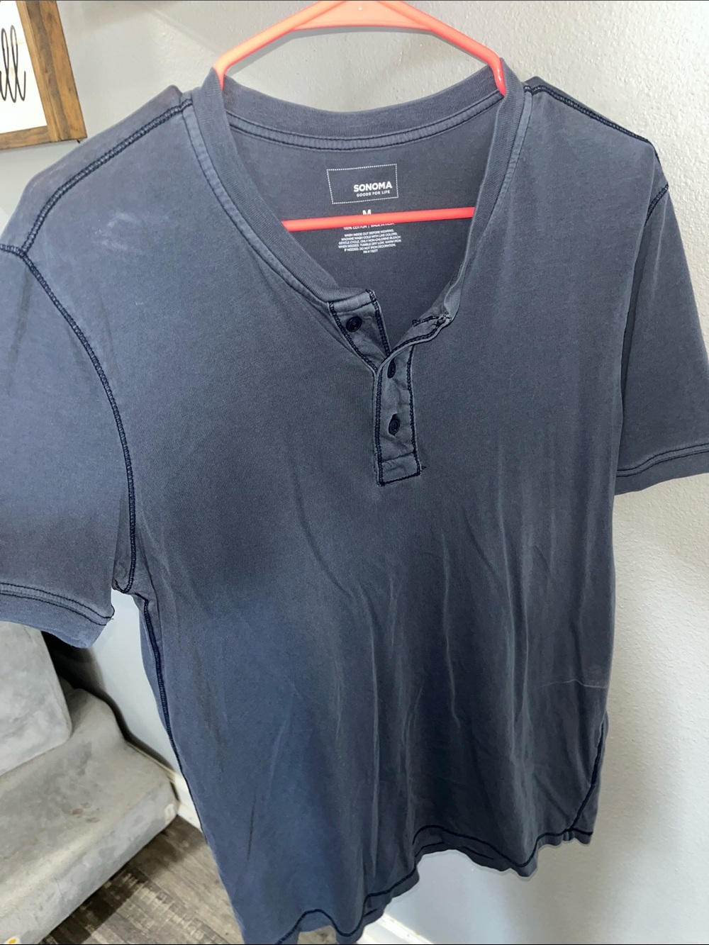 Sonoma Men's Short Sleeve Henley in Charcoal